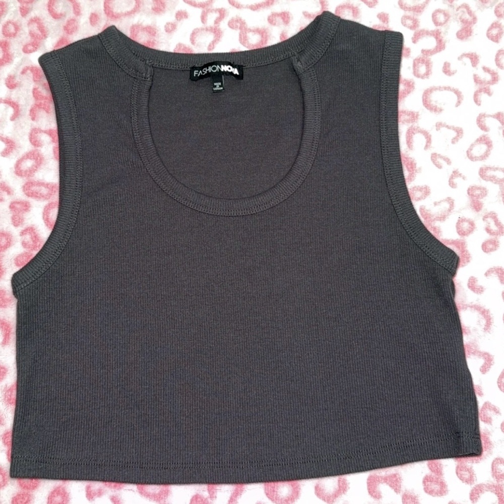 Fashion Nova Charcoal Ribbed Cropped Tank Top